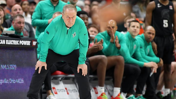 Jan 3, 2025; Columbus, Ohio, USA; Michigan State Spartans head coach Tom Izzo during the second half against the Ohio State Buckeyes at Value City Arena. Mandatory Credit: Joseph Maiorana-Imagn Images