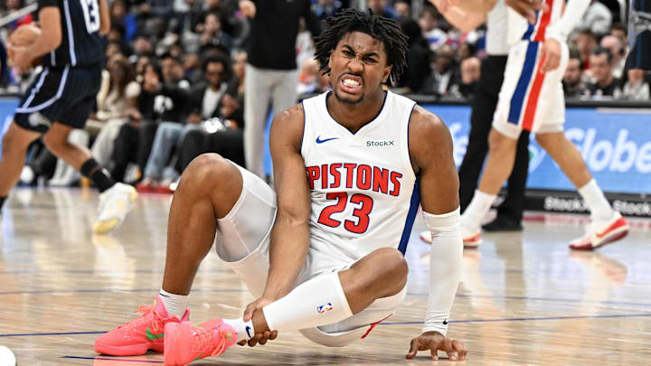 Jan 1, 2025; Detroit, Michigan, USA;  Detroit Pistons guard Jaden Ivey (23) : Lon Horwedel-Imagn Images
