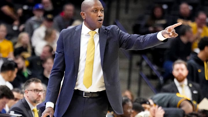 Dec 14, 2024; Columbia, Missouri, USA; Missouri Tigers head coach Dennis Gates reacts to play against the LIU Sharks during the first half at Mizzou Arena. Mandatory Credit: Denny Medley-Imagn Images Dec 14, 2024; Columbia, Missouri, USA; Missouri Tigers head coach Dennis Gates reacts to play against the LIU Sharks during the first half at Mizzou Arena. Mandatory Credit: Denny Medley-Imagn Images