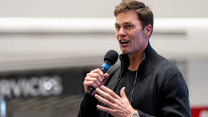 Tom Brady appears at American Dream for the grand opening of Card Vault by Tom Brady, a sports card and memorabilia retailer, East Rutherford, Friday, Apr. 11, 2025.