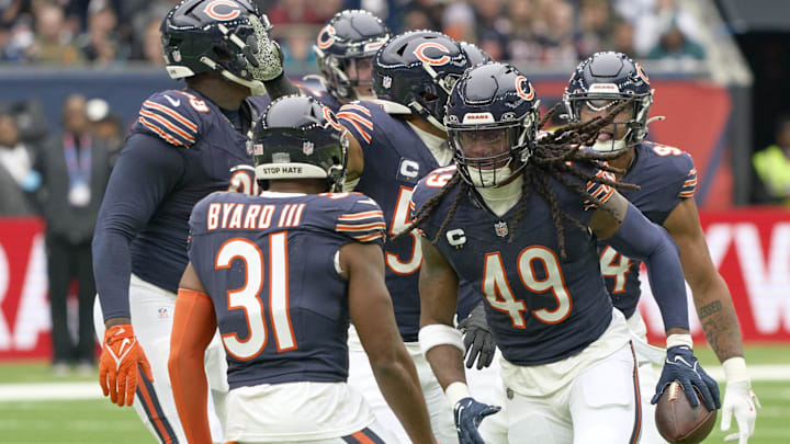 Tremaine Edmunds celebrates a turnover last season with defensive teammates. Will he stay at middle linebacker?