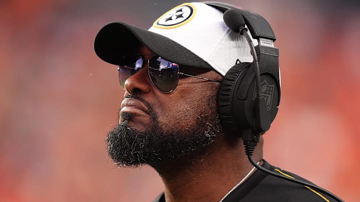 Sep 15, 2024; Denver, Colorado, USA; Pittsburgh Steelers head coach Mike Tomlin during the second half against the Denver Broncos at Empower Field at Mile High. Mandatory Credit: Ron Chenoy-Imagn Images
