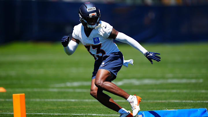 May 10, 2025; Englewood, CO, USA; Denver Broncos cornerback Kendall Bohler (33) during rookie minicamp at Broncos Park Powered by CommonSpirit. 