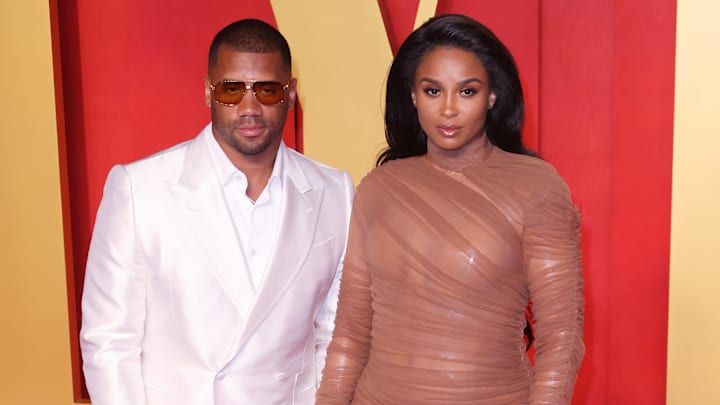 Russell Wilson, Ciara attend the 2024 Vanity Fair Oscar Party Hosted By Radhika Jones at Wallis Annenberg Center for the Performing Arts.