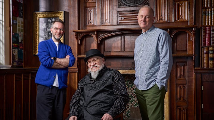 Game of Thrones: The Mad King. (L-R) Duncan Macmillan, George R.R. Martin, and Dominic Cooke.