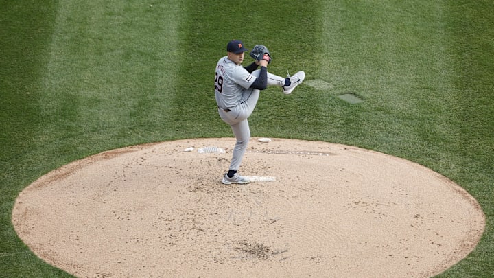 Detroit Tigers starting pitcher Tarik Skubal (29) delivers a