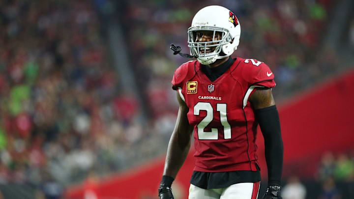 Arizona Cardinals Patrick Peterson laughs after a flag was thrown on him against the Seattle Seahawks in the second half at State Farm Stadium in Glendale, Ariz.