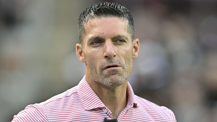 Oct 26, 2024; College Station, Texas, USA; Houston Texans executive vice president and general manager Nick Caserio looks on prior to the game between the Texas A&M Aggies and the LSU Tigers at Kyle Field. Mandatory Credit: Maria Lysaker-Imagn Images. 