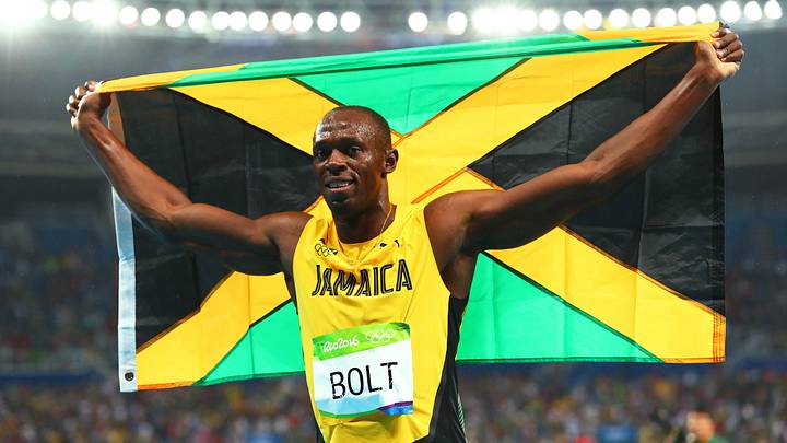 Usain Bolt of Jamaica celebrates winning the gold medal in the men's 200m in the Rio 2016 Summer Olympic Games at Estadio Olimpico Joao Havelange.