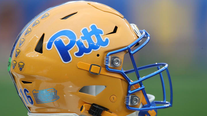 Nov 16, 2024; Pittsburgh, Pennsylvania, USA; A Pittsburgh Panthers helmet on the sidelines against the Clemson Tigers during the fourth quarter at Acrisure Stadium. Mandatory Credit: Charles LeClaire-Imagn Images Nov 16, 2024; Pittsburgh, Pennsylvania, USA; A Pittsburgh Panthers helmet on the sidelines against the Clemson Tigers during the fourth quarter at Acrisure Stadium. Mandatory Credit: Charles LeClaire-Imagn Images