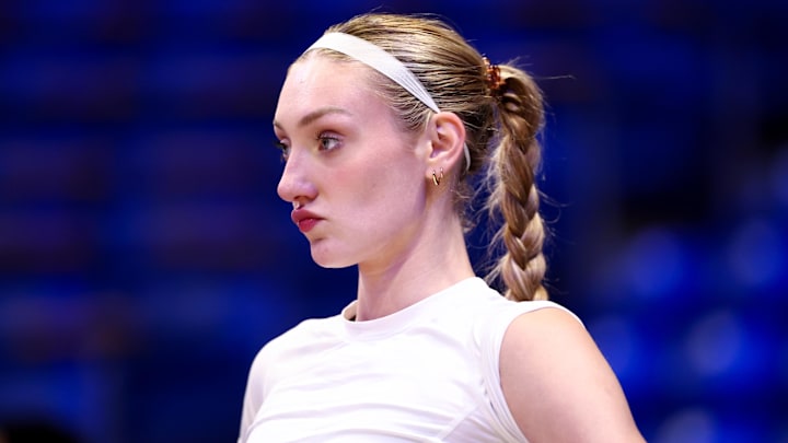 Aug 15, 2025; Arlington, Texas, USA;  Los Angeles Sparks forward Cameron Brink (22) warms up before the game against the Dallas Wings at College Park Center. Mandatory Credit: Kevin Jairaj-Imagn Images