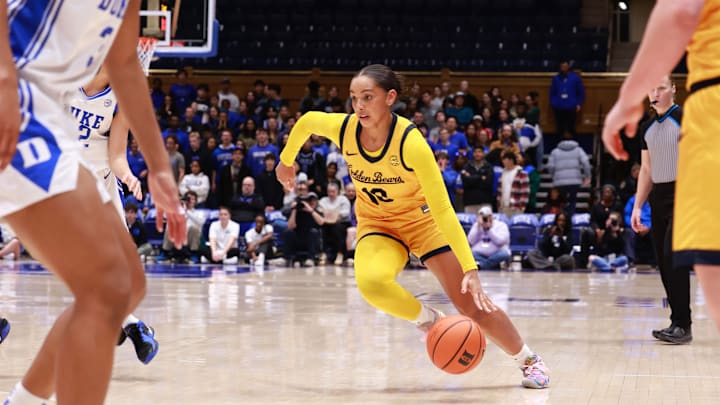 Cal's Lulu Twidale drives toward the basket