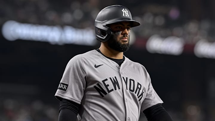 Aug 4, 2025; Arlington, Texas, USA; New York Yankees left fielder Jasson Dominguez (24) during the game between the Texas Rangers and the New York Yankees at Globe Life Field. Mandatory Credit: Jerome Miron-Imagn Images Aug 4, 2025; Arlington, Texas, USA; New York Yankees left fielder Jasson Dominguez (24) during the game between the Texas Rangers and the New York Yankees at Globe Life Field. Mandatory Credit: Jerome Miron-Imagn Images