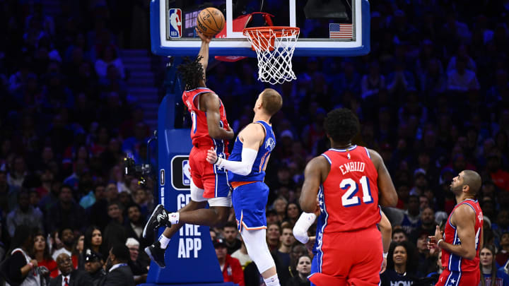 Jan 5, 2024; Philadelphia, Pennsylvania, USA; Philadelphia 76ers guard Tyrese Maxey (0) shoots