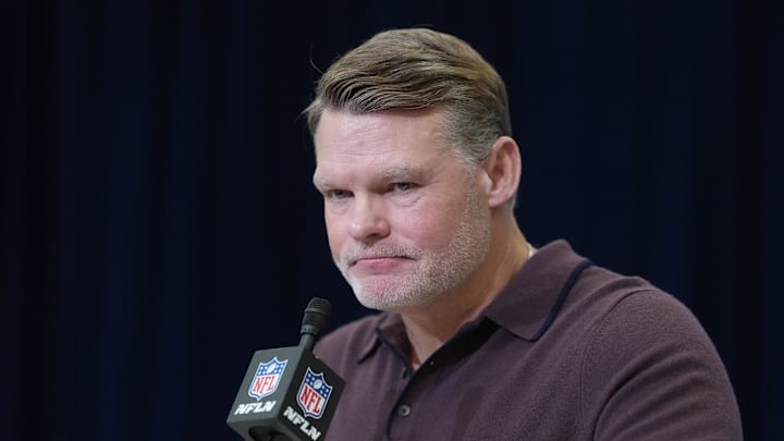 Indianapolis Colts general manager Chris Ballard speaks at the NFL Scouting Combine at the Indiana Convention Center.