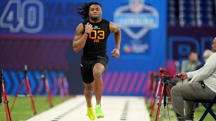 Mar 1, 2025; Indianapolis, IN, USA; Texas running back Jaydon Blue.