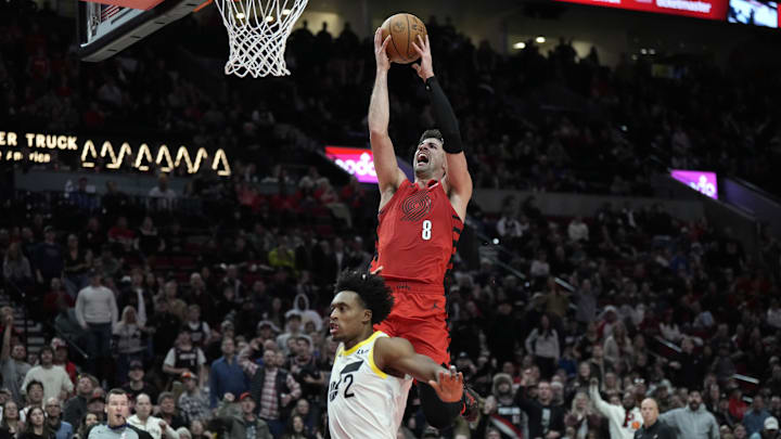 Dec 26, 2024; Portland, Oregon, USA; Portland Trail Blazers small forward Deni Avdija (8) drives to the basket past Utah Jazz point guard Collin Sexton (2) during the second half at Moda Center. Mandatory Credit: Soobum Im-Imagn Images Dec 26, 2024; Portland, Oregon, USA; Portland Trail Blazers small forward Deni Avdija (8) drives to the basket past Utah Jazz point guard Collin Sexton (2) during the second half at Moda Center. Mandatory Credit: Soobum Im-Imagn Images