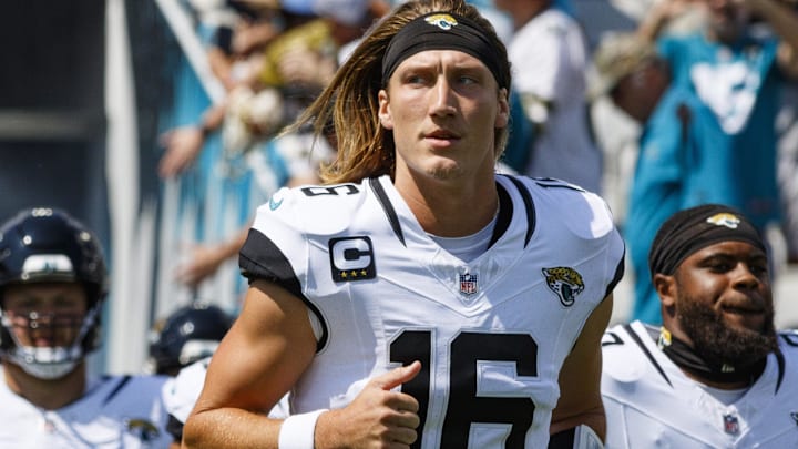 Sep 24, 2023; Jacksonville, Florida, USA; Jacksonville Jaguars quarterback Trevor Lawrence (16) runs