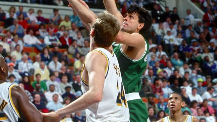 Unknown date; Indianapolis, IN, USA; FILE PHOTO; Boston Celtics forward (32) Kevin McHale puts up a shot over Indiana Pacers center (24) Rik Smits at Market Square Arena. Mandatory Credit: Photo by Imagn Images Unknown date; Indianapolis, IN, USA; FILE PHOTO; Boston Celtics forward (32) Kevin McHale puts up a shot over Indiana Pacers center (24) Rik Smits at Market Square Arena. Mandatory Credit: Photo by Imagn Images