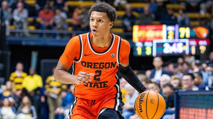 February 22, 2024; Berkeley, California, USA; Oregon State Beavers guard Josiah Lake II (2) dribbles the basketball during the second half against the California Golden Bears at Haas Pavilion. Mandatory Credit: Kyle Terada-USA TODAY Sports February 22, 2024; Berkeley, California, USA; Oregon State Beavers guard Josiah Lake II (2) dribbles the basketball during the second half against the California Golden Bears at Haas Pavilion. Mandatory Credit: Kyle Terada-USA TODAY Sports