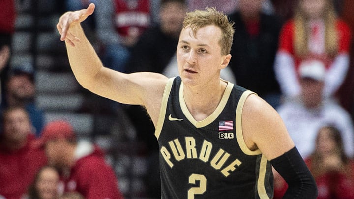 Purdue's Fletcher Loyer (2) celebrates a made basket Purdue's Fletcher Loyer (2) celebrates a made basket