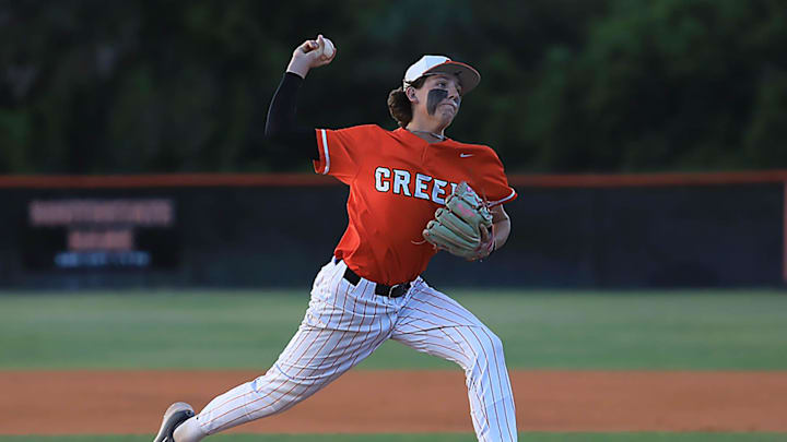 Garrett Grant pitches against Bartram Trail in the Region 1-7A quarterfinals last year. The senior last week pitched a complete-game, one-hitter, striking out seven to guide the Hawks past Timber Creek, 8-0.