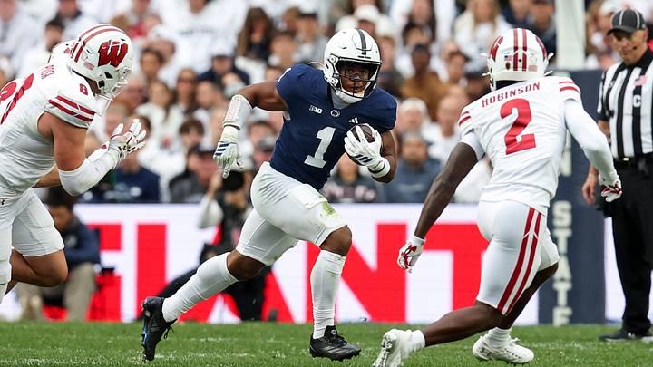 Penn State Nittany Lions running back James Peoples (1) runs with the ball during the first quarter vs. the Wisconsin Badgers at Beaver Stadium. Penn State Nittany Lions running back James Peoples (1) runs with the ball during the first quarter vs. the Wisconsin Badgers at Beaver Stadium.