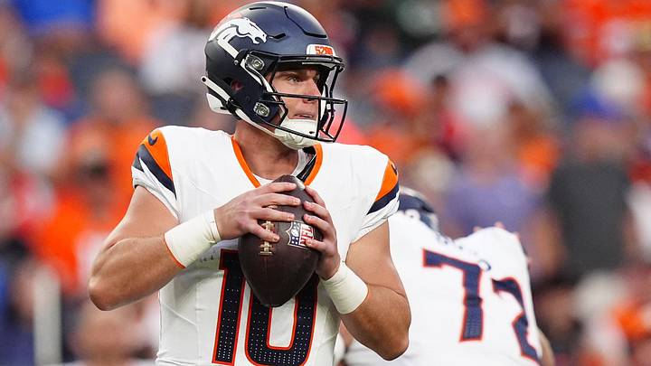 Aug 21, 2026; Denver, Colorado, USA; Bo Nix drops back to pass in the preseason. Aug 21, 2026; Denver, Colorado, USA; Bo Nix drops back to pass in the preseason.