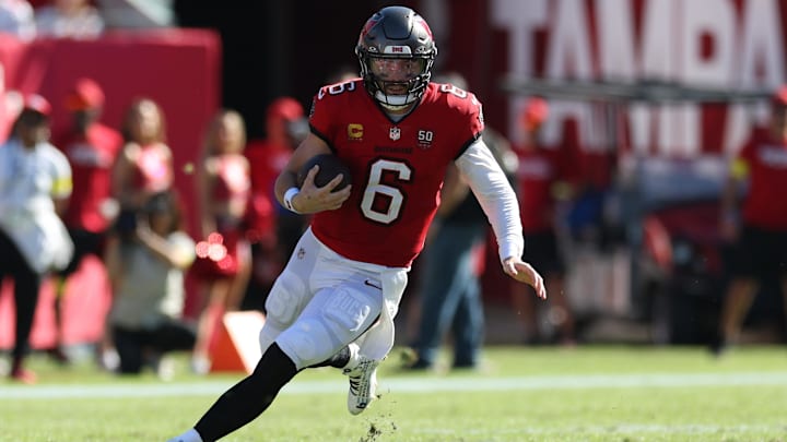 Baker Mayfield and the Tampa Bay Buccaneers are favored against the New Orleans Saints on Sunday.