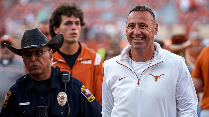Texas coach Steve Sarkisian leaves the field after the 35-13 win over Mississippi State at Texas Memorial Stadium. 