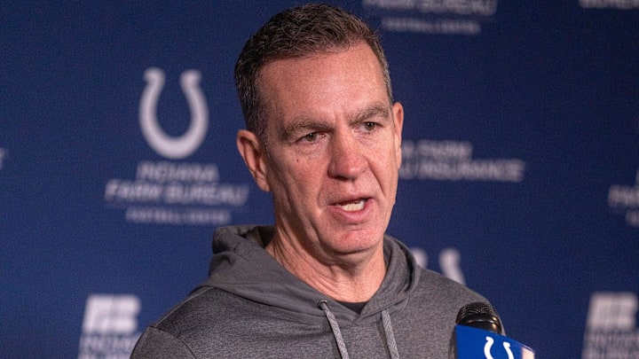 New Indianapolis Colts Defensive Coordinator Lou Anarumo speaks during a press conference Thursday, Jan. 23, 2025 at the Colts practice facility, the Indiana Farm Bureau Football Center.