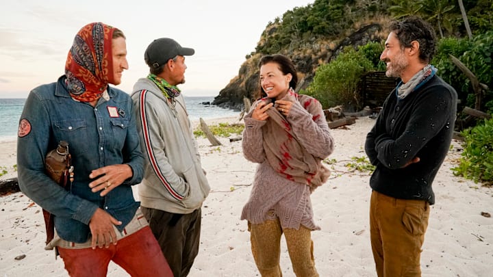 "We're in the Majors" - Tyson Apostol, Boston Rob Mariano, Parvati Shallow and Ethan Zohn on the Seventh episode of SURVIVOR: WINNERS AT WAR, airing Wednesday, March 25 (8:00-9:01 PM, ET/PT) on the CBS Television Network. Photo: Robert Voets/CBS Entertainment ©2020 CBS Broadcasting, Inc. All Rights Reserved