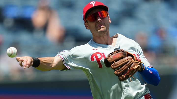 Jul 6, 2026; Kansas City, Missouri, USA; Philadelphia Phillies shortstop Trea Turner (7) throws to first base during the first inning against the Kansas City Royals at Kauffman Stadium. Mandatory Credit: Jay Biggerstaff-Imagn Images Jul 6, 2026; Kansas City, Missouri, USA; Philadelphia Phillies shortstop Trea Turner (7) throws to first base during the first inning against the Kansas City Royals at Kauffman Stadium. Mandatory Credit: Jay Biggerstaff-Imagn Images