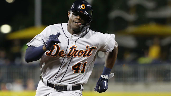 Former Detroit Tigers center fielder Daz Cameron (41) runs the bases on his way to scoring a run against the Pittsburgh Pirates during the eighth inning at PNC Park.