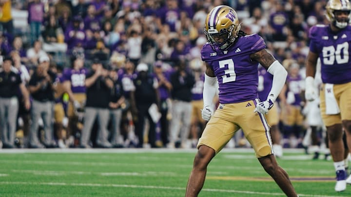 Jordan Shaw celebrates a big play in Husky Stadium. Jordan Shaw celebrates a big play in Husky Stadium.