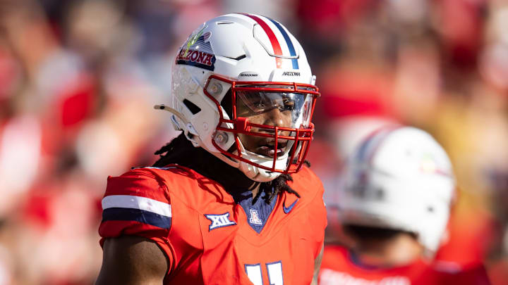 Oct 19, 2024; Tucson, Arizona, USA; Arizona Wildcats defensive lineman Chase Kennedy (11) against the Colorado Buffalos at Arizona Stadium. Mandatory Credit: Mark J. Rebilas-Imagn Images