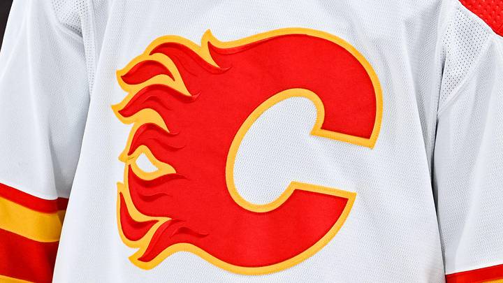 Dec 12, 2022; Montreal, Quebec, CAN; View of a Calgary Flames logo on a jersey worn by the member of the team during the second period at Bell Centre. Mandatory Credit: David Kirouac-Imagn Images Dec 12, 2022; Montreal, Quebec, CAN; View of a Calgary Flames logo on a jersey worn by the member of the team during the second period at Bell Centre. Mandatory Credit: David Kirouac-Imagn Images