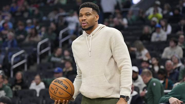 Apr 10, 2026; Milwaukee, Wisconsin, USA; Milwaukee Bucks forward Giannis Antetokounmpo (34) looks on prior to the game against the Brooklyn Nets at Fiserv Forum. Apr 10, 2026; Milwaukee, Wisconsin, USA; Milwaukee Bucks forward Giannis Antetokounmpo (34) looks on prior to the game against the Brooklyn Nets at Fiserv Forum.