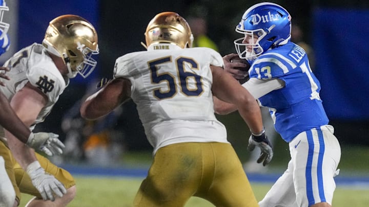 Notre Dame football defensive lineman Howard Cross III (56) during the second half at Wallace Wade Stadium
