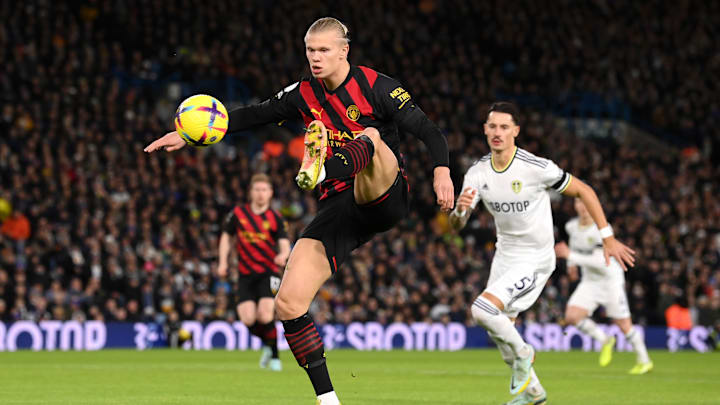 Erling Haaland netted twice against Leeds