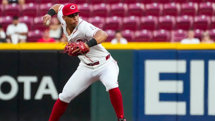 Cincinnati Reds second baseman Juan Brito (46) turns a double play in the third inning of the MLB National League game between the San Diego Padres and the Cincinnati Reds at Great American Ball Park in Cincinnati on Tuesday, Sept. 1, 2026. Cincinnati Reds second baseman Juan Brito (46) turns a double play in the third inning of the MLB National League game between the San Diego Padres and the Cincinnati Reds at Great American Ball Park in Cincinnati on Tuesday, Sept. 1, 2026.