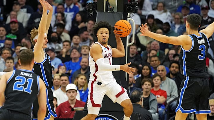 Mark Sears hit 10 three-pointers as Alabama eliminated BYU Thursday night in the Sweet 16 of the NCAA Tournament.
