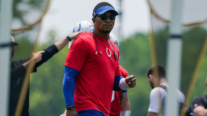 Indianapolis Colts quarterback Anthony Richardson Sr. (5) walks up the field Tuesday, June 10, 2025, during NFL Colts mandatory mini camp at the Indiana Farm Bureau Football Center in Indianapolis. Indianapolis Colts quarterback Anthony Richardson Sr. (5) walks up the field Tuesday, June 10, 2025, during NFL Colts mandatory mini camp at the Indiana Farm Bureau Football Center in Indianapolis.