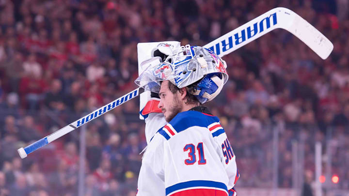 Oct 22, 2024; Ottawa, Ontario, CAN; New York Rangers goalie Igor Shesterkin (31) skates in the second period against the Montreal Canadiens at the Bell Centre. Mandatory Credit: Marc DesRosiers-Imagn Images Oct 22, 2024; Ottawa, Ontario, CAN; New York Rangers goalie Igor Shesterkin (31) skates in the second period against the Montreal Canadiens at the Bell Centre. Mandatory Credit: Marc DesRosiers-Imagn Images