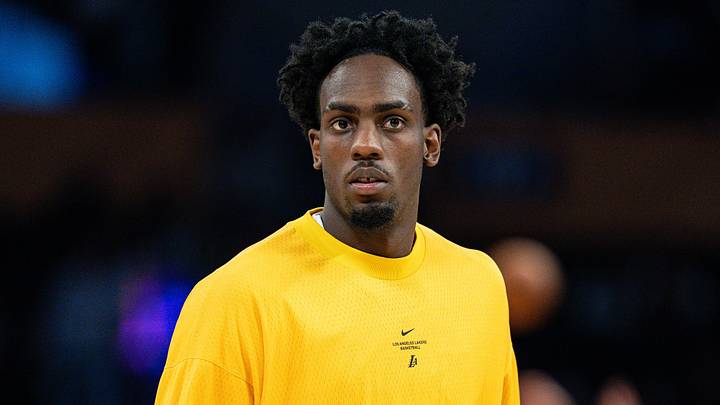 Oct 16, 2026; Los Angeles, California, USA; Los Angeles Lakers forward Arthur Kaluma (47) during warmups of a game against the Denver Nuggets at Crypto.com Arena. Mandatory Credit: Jon Endow-Imagn Images