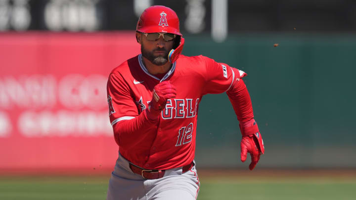 Jul 21, 2024; Oakland, California, USA; Los Angeles Angels center fielder Kevin Pillar (12) runs to third base during the eighth inning against the Oakland Athletics at Oakland-Alameda County Coliseum. Jul 21, 2024; Oakland, California, USA; Los Angeles Angels center fielder Kevin Pillar (12) runs to third base during the eighth inning against the Oakland Athletics at Oakland-Alameda County Coliseum.