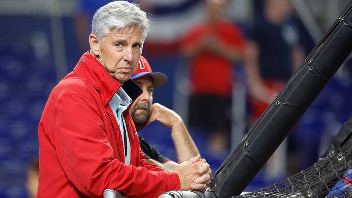 Apr 15, 2022; Miami, Florida, USA; Philadelphia Phillies President of Baseball Operations Dave Dombrowski watches batting practice before the game against the Miami Marlins at loanDepot Park. Mandatory Credit: Rhona Wise-USA TODAY Sports