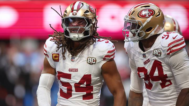 Oct 25, 2026; Atlanta, Georgia, USA;  San Francisco 49ers linebacker Fred Warner (54) reacts with defensive end Romello Height (94) after a defensive play against the Atlanta Falcons during the fourth quarter at Mercedes-Benz Stadium.  Mandatory Credit: Brett Davis-Imagn Images