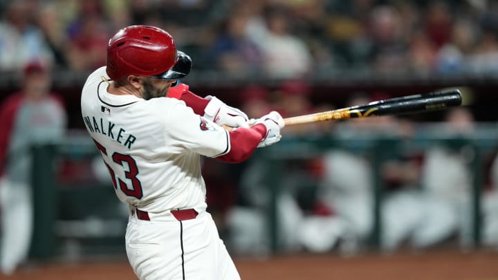 Jun 13, 2024; Phoenix, Arizona, USA; Arizona Diamondbacks first base Christian Walker (53) hits a three run home run against the Los Angeles Angels during the first inning at Chase Field. Mandatory Credit: Joe Camporeale-USA TODAY Sports