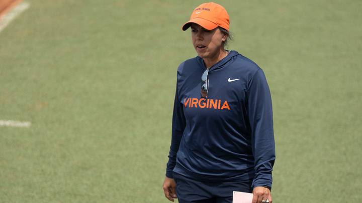 Virginia softball coach Joanna Hardin before the start of the NCAA college softball regional against Tennessee on May 16, 2026, in Knoxville, Tennessee. Virginia softball coach Joanna Hardin before the start of the NCAA college softball regional against Tennessee on May 16, 2026, in Knoxville, Tennessee.
